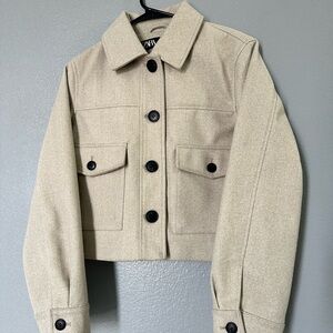 Zara Tan Utility Jacket with Black Buttons